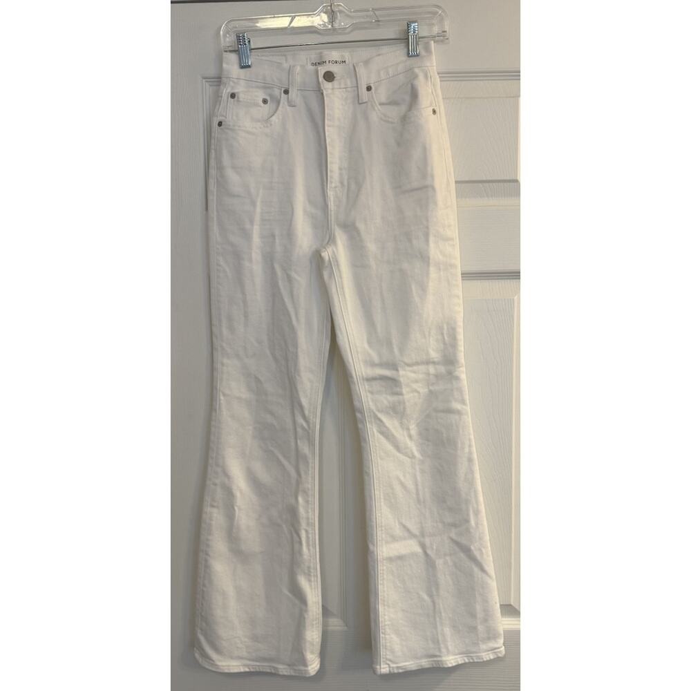 Aritzia Denim Forum Jeans Sz 25x28L Twiggy High Rise Flare White Retro Festival